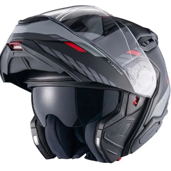 Outlet MC Flip Up hjelm – X.Lifetour Globe Sort/Rød