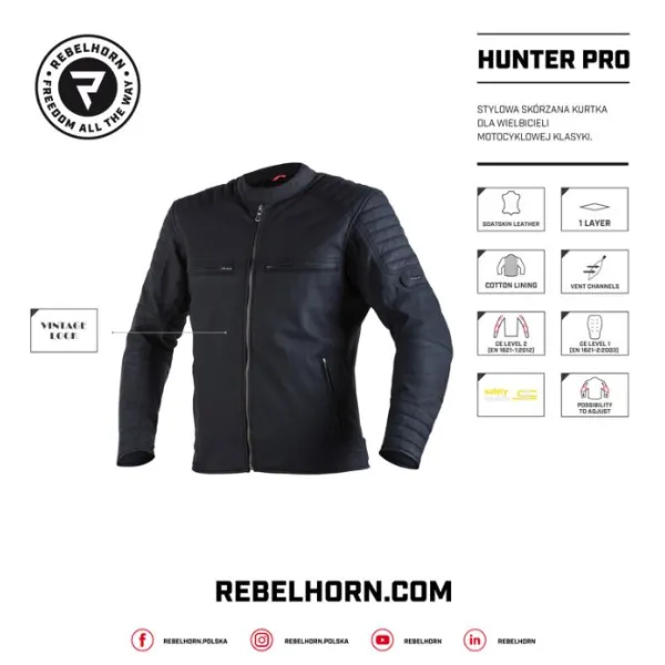 Hot Rebelhorn MC-Læderjakke – Hunter Pro Sort