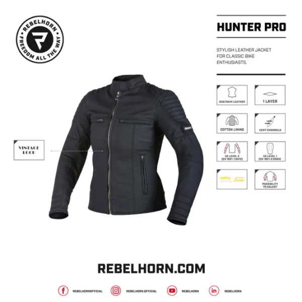 Sale Rebelhorn MC-Læderjakke – Hunter Pro Damejakke Sort