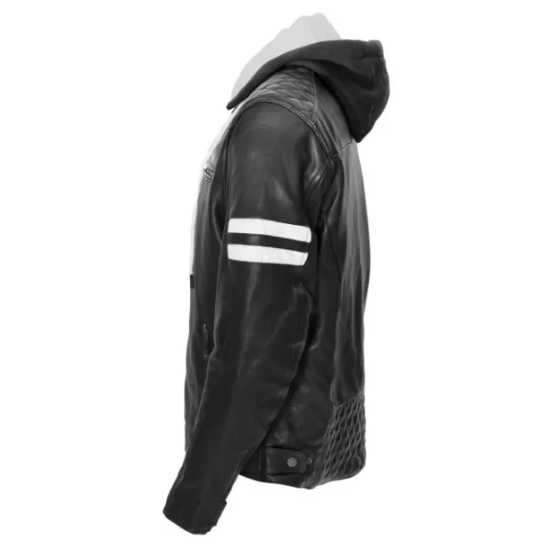 New Rusty Stitches MC-Læderjakke – Jari Hooded V2 Sort/hvid